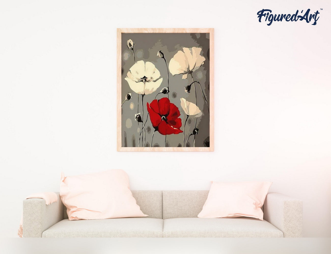 Malen nach Zahlen 40x50cm auf Keilrahmen gespannt Figured’Art Rote und weisse Blumen - Kidis Art