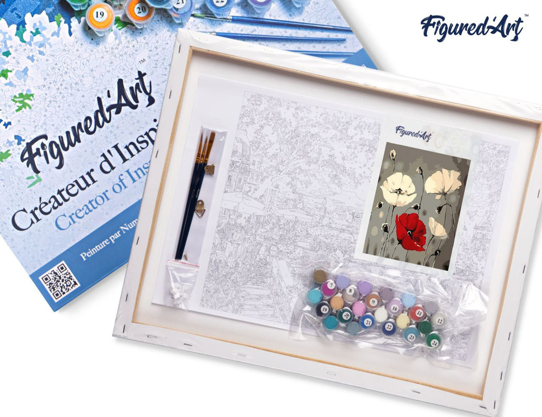 Malen nach Zahlen 40x50cm auf Keilrahmen gespannt Figured’Art Rote und weisse Blumen