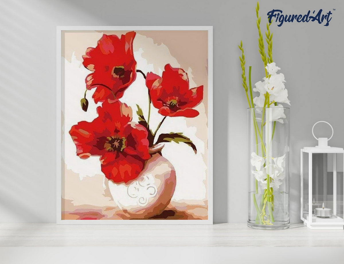 Malen nach Zahlen 40x50cm ohne Keilrahmen Figured’Art Schöne rote Mohnblumen - Kidis Art