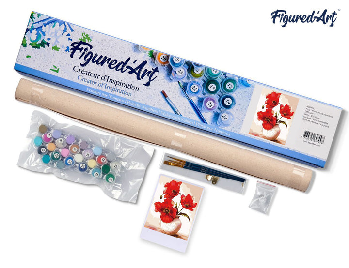 Malen nach Zahlen 40x50cm ohne Keilrahmen Figured’Art Schöne rote Mohnblumen