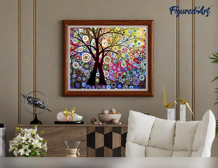 Malen nach Zahlen 40x50cm auf Keilrahmen gespannt Figured’Art Baum im Buntglaseffekt