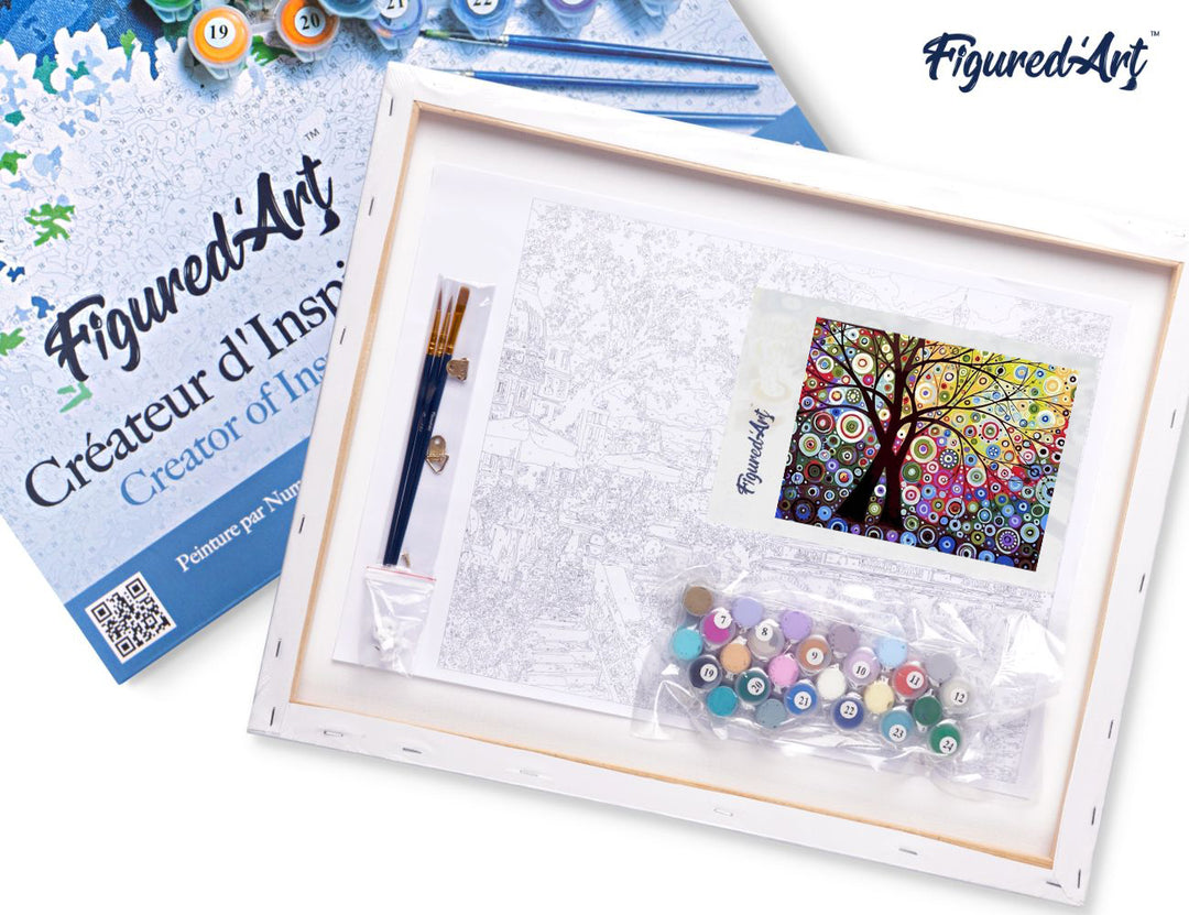 Malen nach Zahlen 40x50cm auf Keilrahmen gespannt Figured’Art Baum im Buntglaseffekt