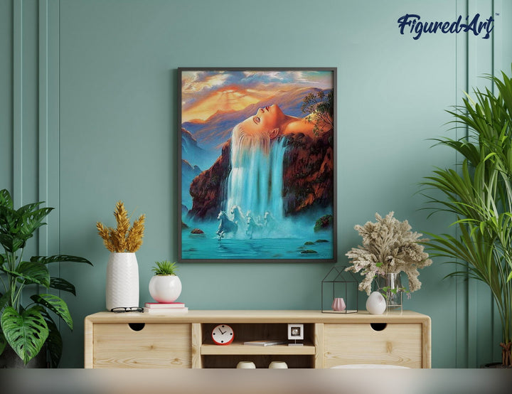 Malen nach Zahlen 40x50cm ohne Keilrahmen Figured’Art Wasserfall Kopfhaar