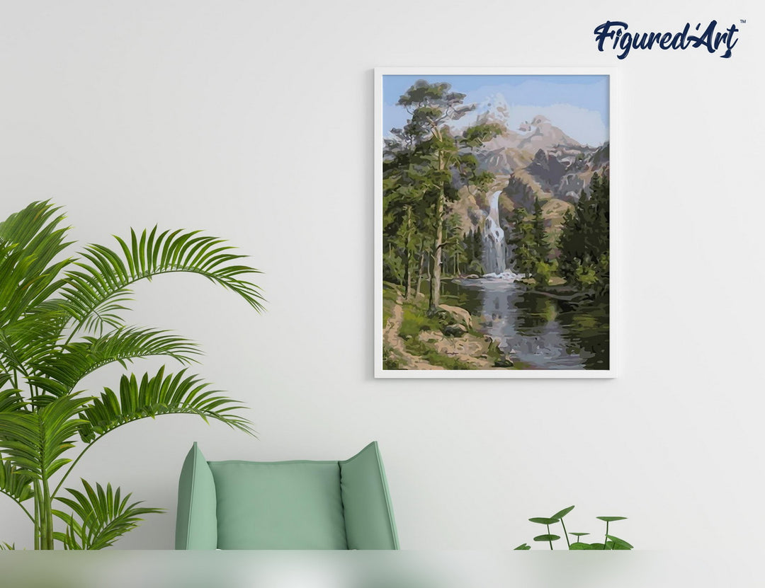 Malen nach Zahlen 40x50cm ohne Keilrahmen Figured’Art Wasserfall in den Bergen