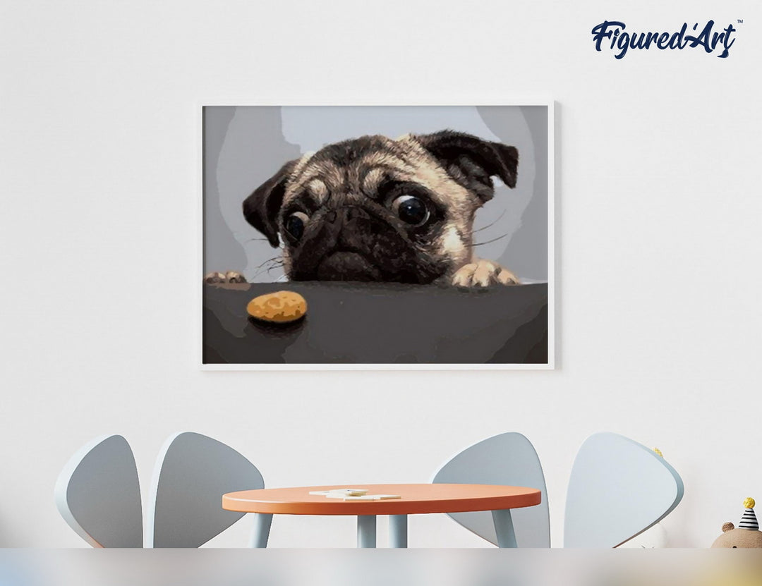 Malen nach Zahlen 40x50cm ohne Keilrahmen Figured’Art Hungriger Mops