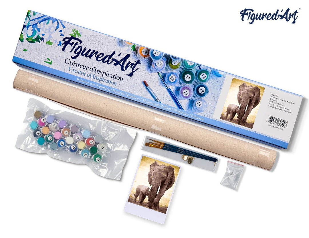Malen nach Zahlen 40x50cm ohne Keilrahmen Figured’Art Elefant und ihr Kalb