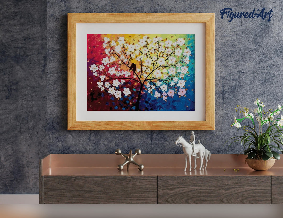 Malen nach Zahlen 40x50cm ohne Keilrahmen Figured’Art Vögel im Frühjahr