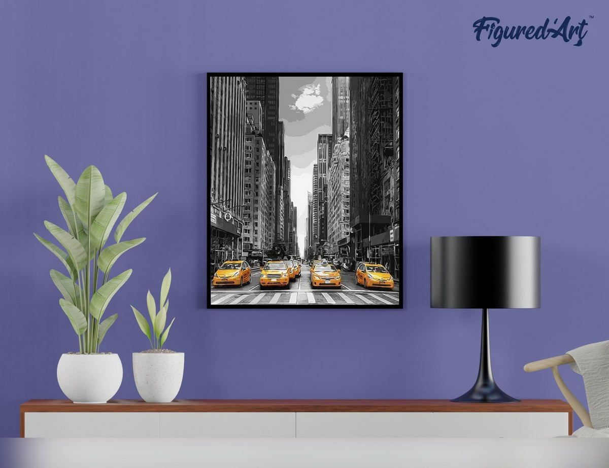 Malen nach Zahlen 40x50cm ohne Keilrahmen Figured’Art Taxis in New York - Kidis Art