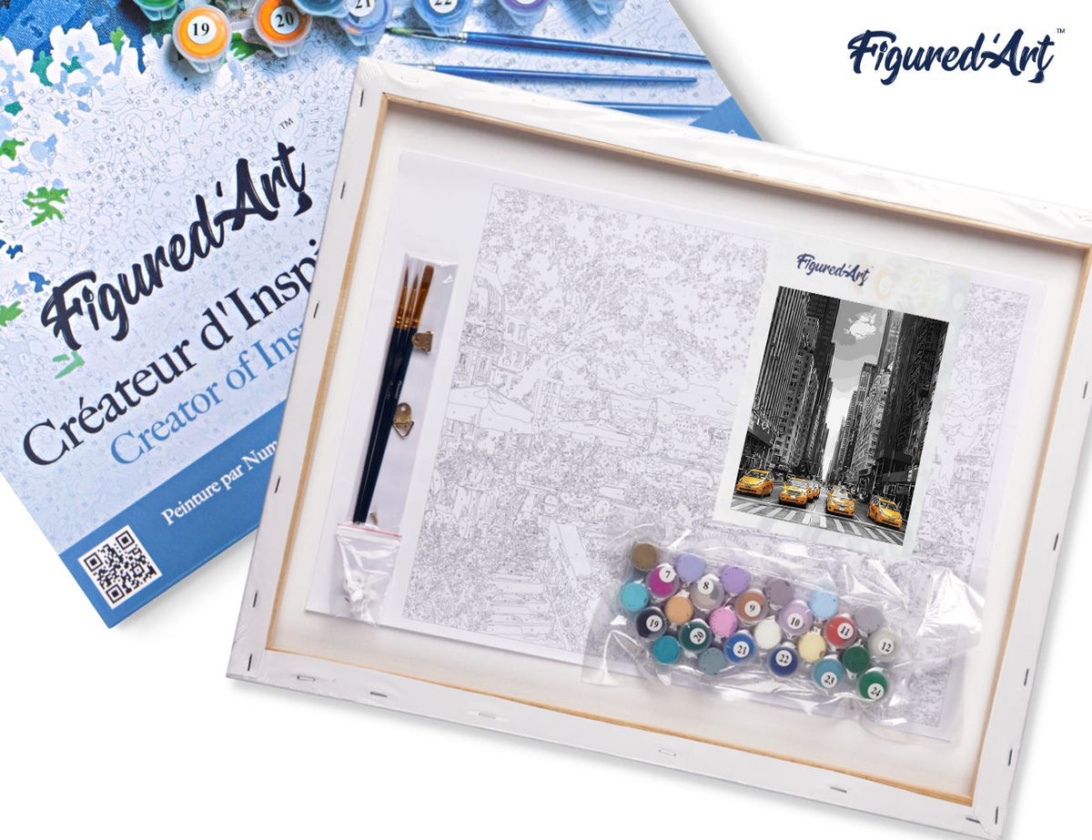 Malen nach Zahlen 40x50cm auf Keilrahmen gespannt Figured’Art Taxis in New York - Kidis Art