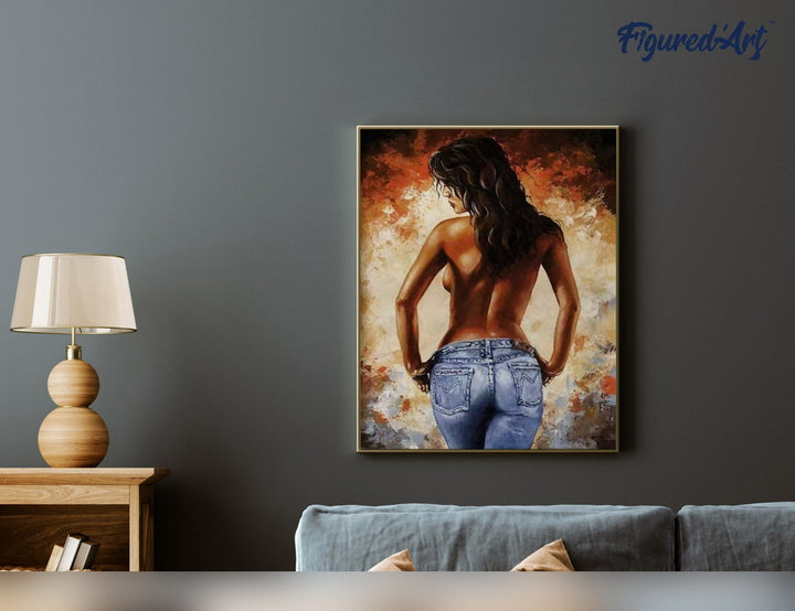 Malen nach Zahlen 40x50cm ohne Keilrahmen Figured’Art In Jeans von hinten