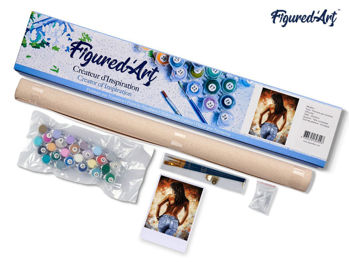 Malen nach Zahlen 40x50cm ohne Keilrahmen Figured’Art In Jeans von hinten