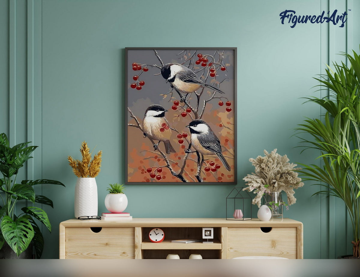 Malen nach Zahlen 40x50cm ohne Keilrahmen Figured’Art Vögel und Obstbaum - Kidis Art