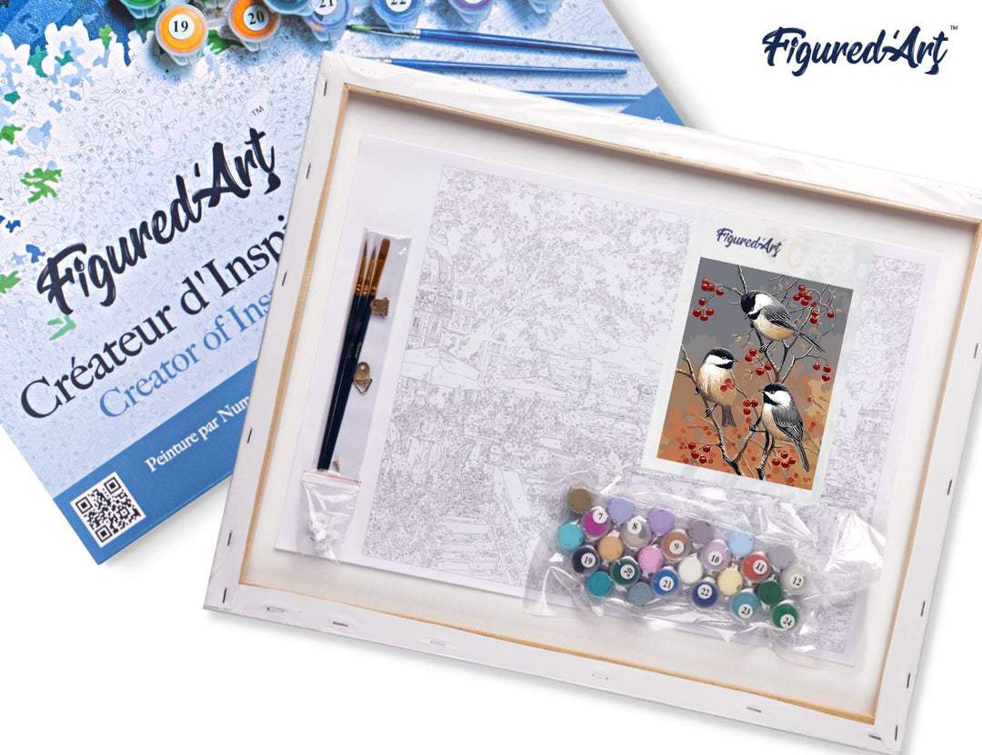 Malen nach Zahlen 40x50cm auf Keilrahmen gespannt Figured’Art Vögel und Obstbaum - Kidis Art