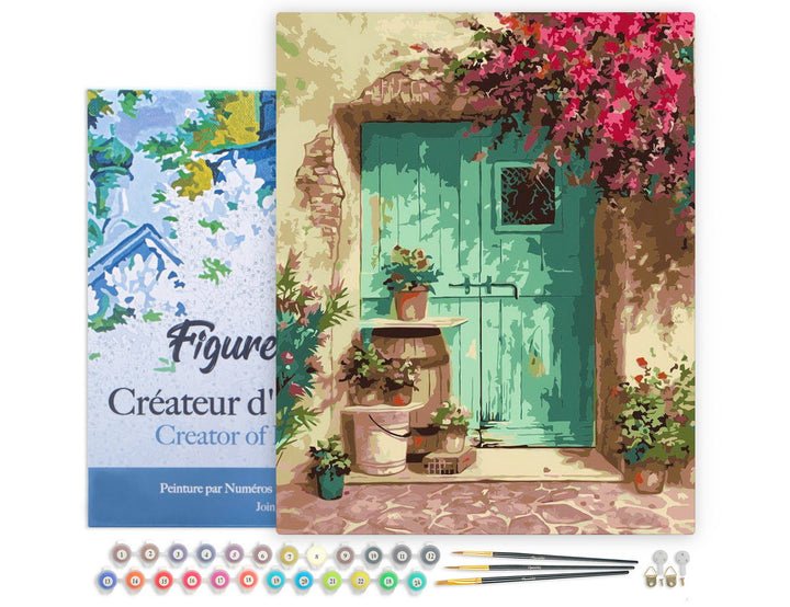 Malen nach Zahlen 40x50cm auf Keilrahmen gespannt Figured’Art Eingang mit Blumen - Kidis Art