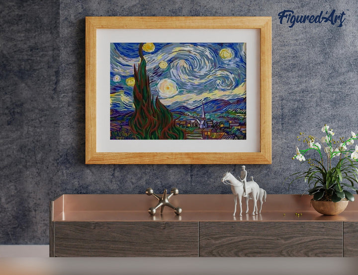 Figured'Art Malen nach Zahlen 40x50cm auf Keilrahmen gespannt Sternennacht – Van Gogh - Kidis Art