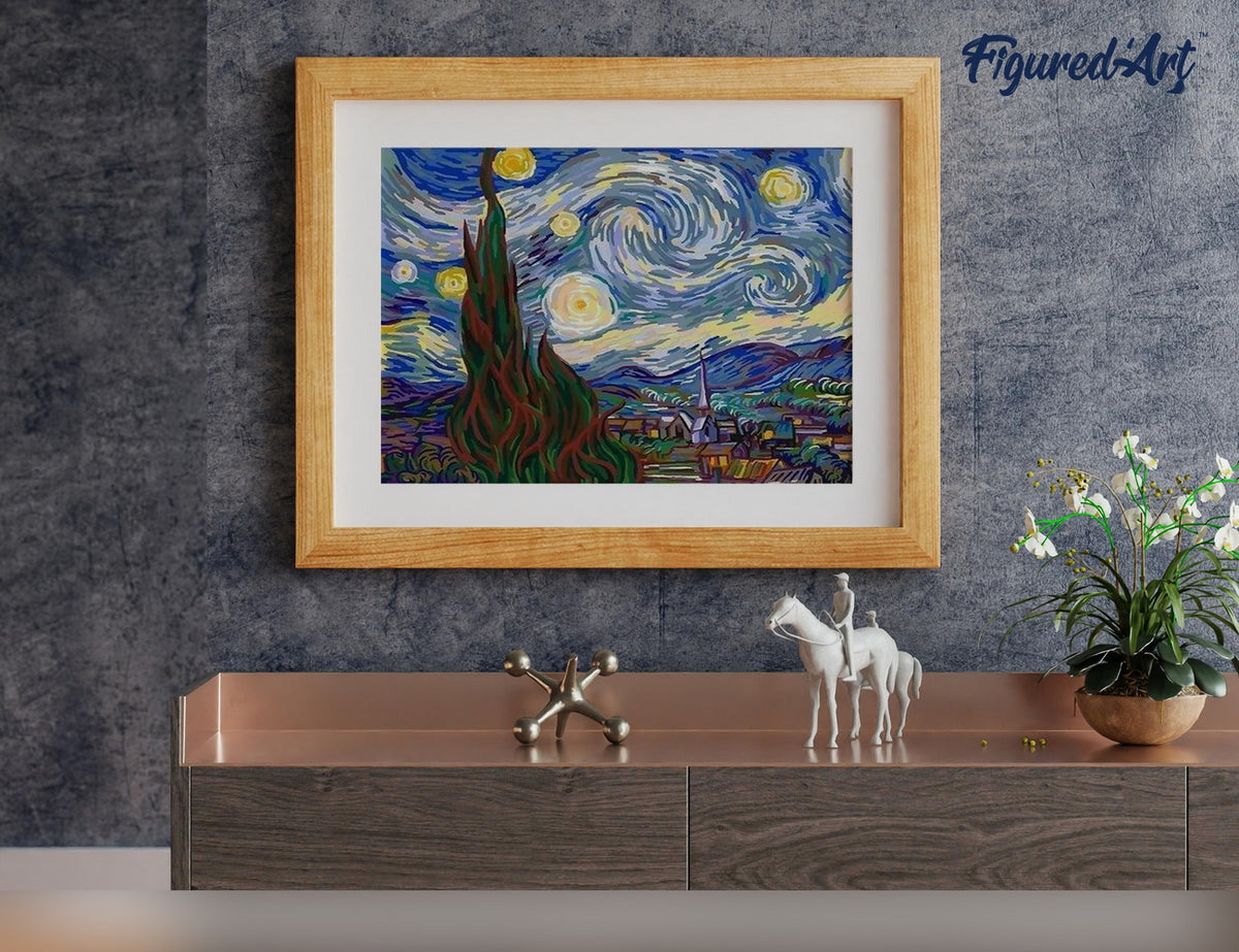 Malen nach Zahlen 40x50cm ohne Keilrahmen Figured’Art Sternennacht – Van Gogh - Kidis Art