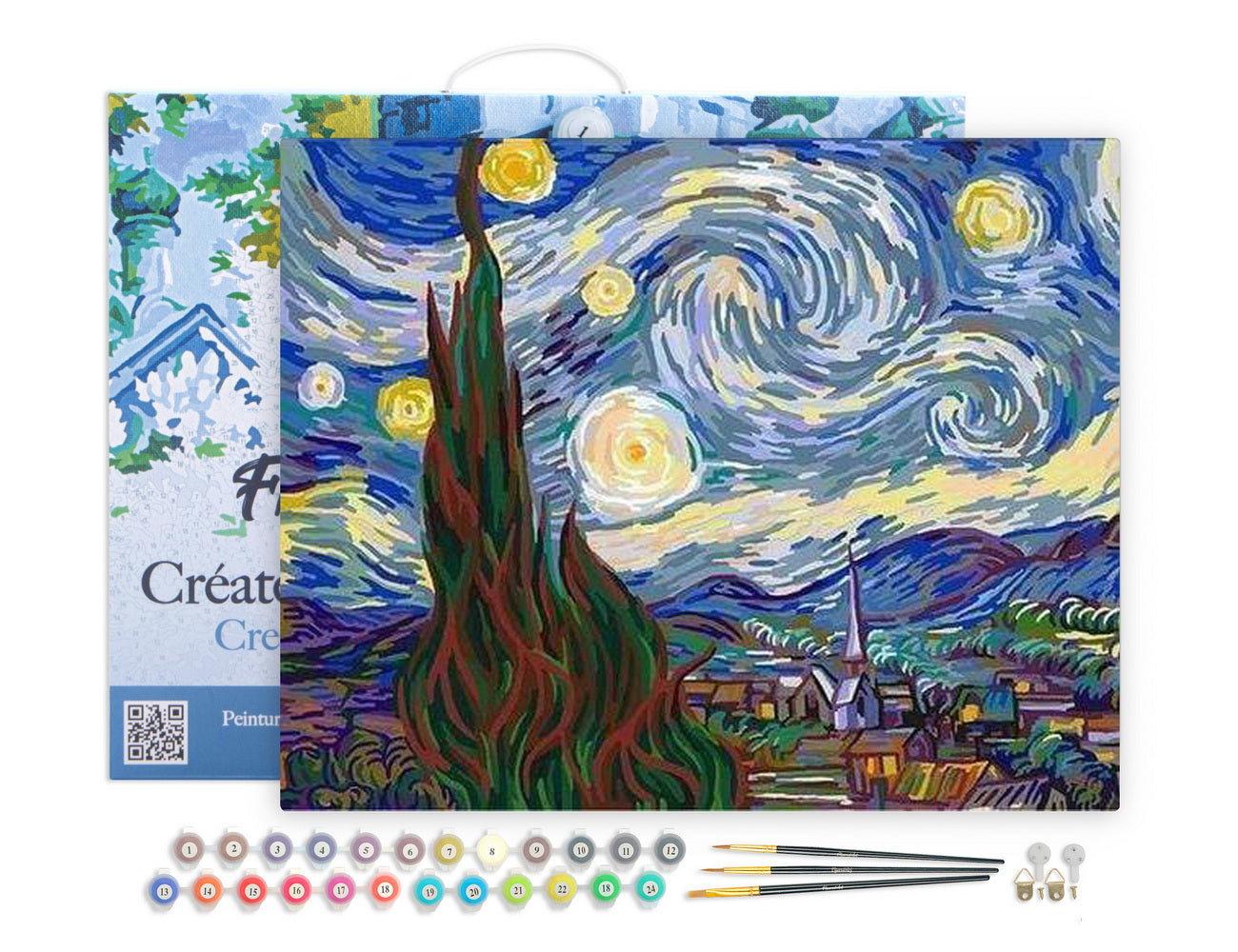 Figured'Art Malen nach Zahlen 40x50cm auf Keilrahmen gespannt Sternennacht – Van Gogh - Kidis Art