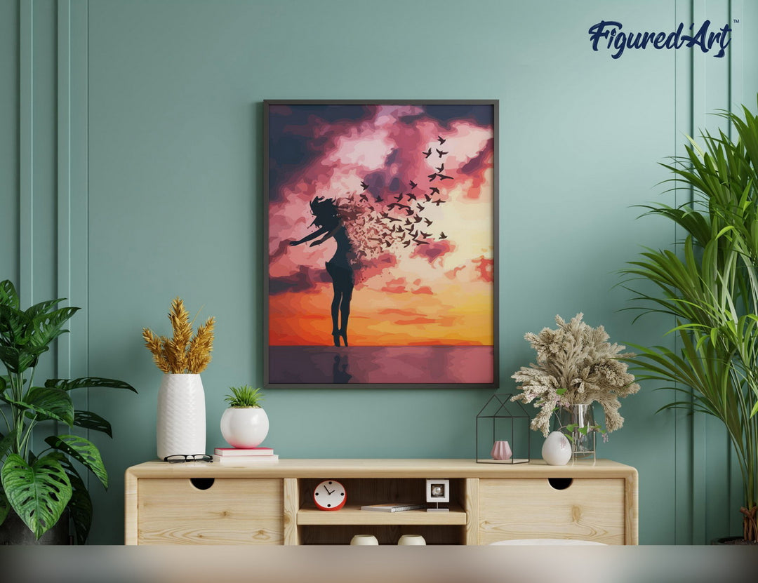 Malen nach Zahlen 40x50cm ohne Keilrahmen Figured’Art Frau und Vögel - Kidis Art