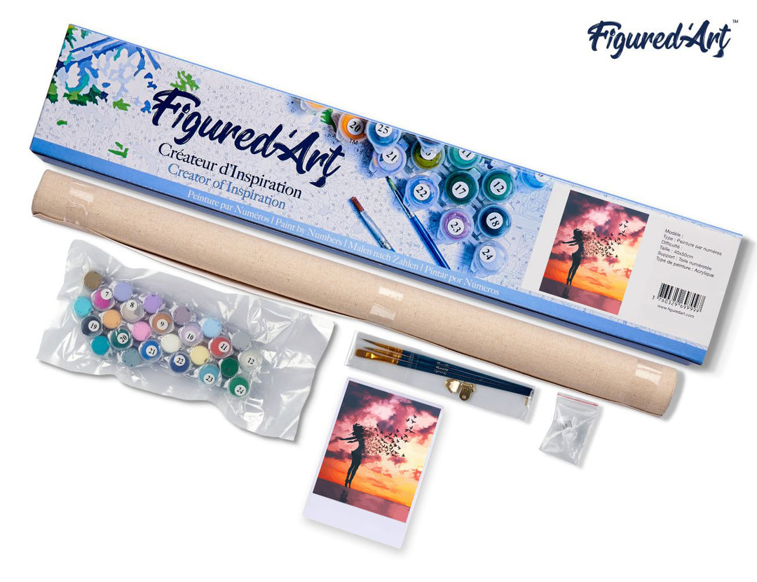 Malen nach Zahlen 40x50cm ohne Keilrahmen Figured’Art Frau und Vögel - Kidis Art