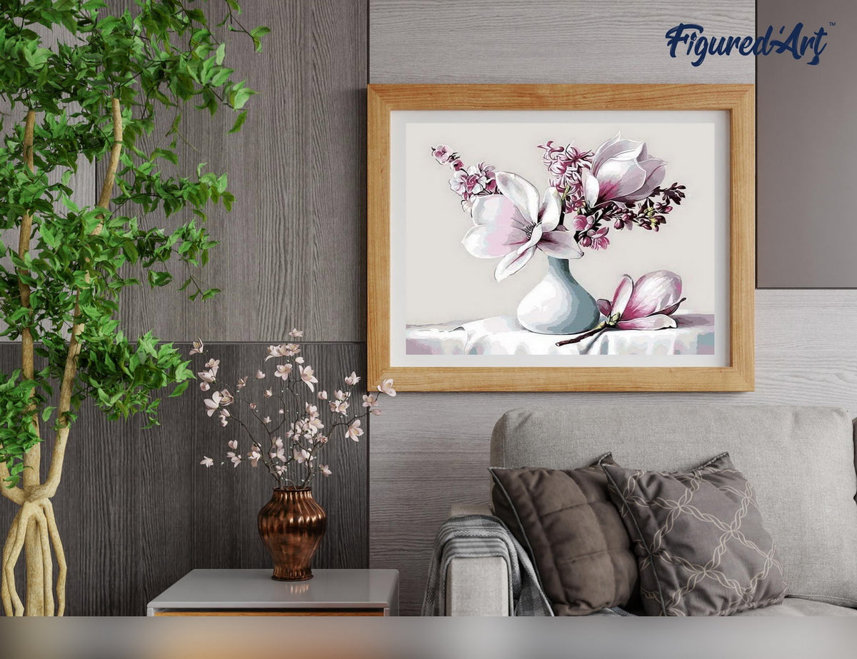 Malen nach Zahlen 40x50cm ohne Keilrahmen Figured’Art Magnolie - Kidis Art