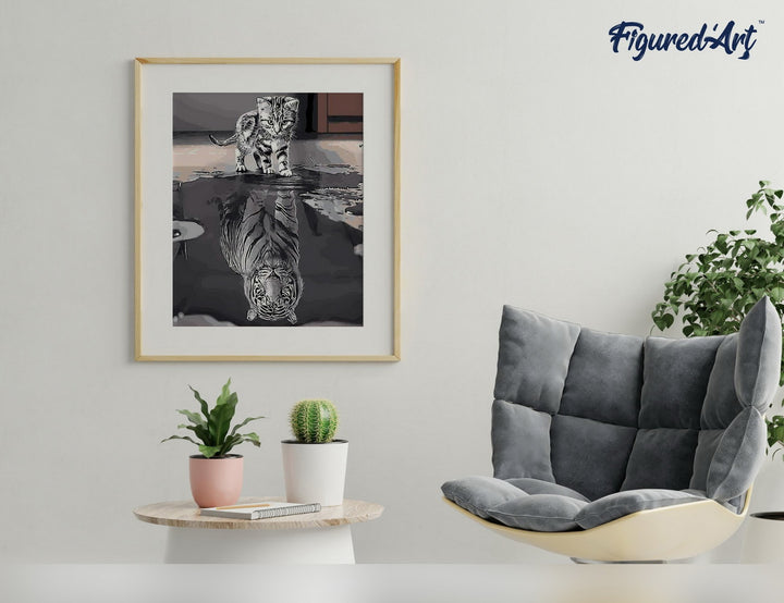 FiguredArt Malen Nach Zahlen Katze Und Weißer Tiger 40x50 Cm Keilrahmen Startklar Vorgemischte Farben Pinsel - Kidis Art