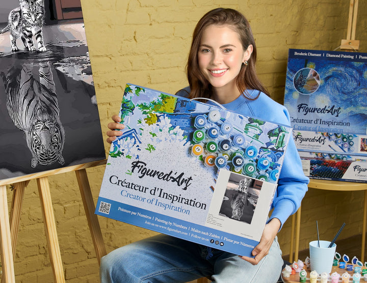 Malen nach Zahlen 40x50cm auf Keilrahmen gespannt Figured’Art Katze und weisser Tiger