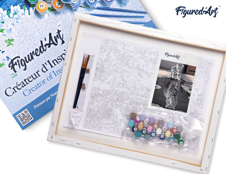 FiguredArt Malen Nach Zahlen Katze Und Weißer Tiger 40x50 Cm Keilrahmen Startklar Vorgemischte Farben Pinsel - Kidis Art