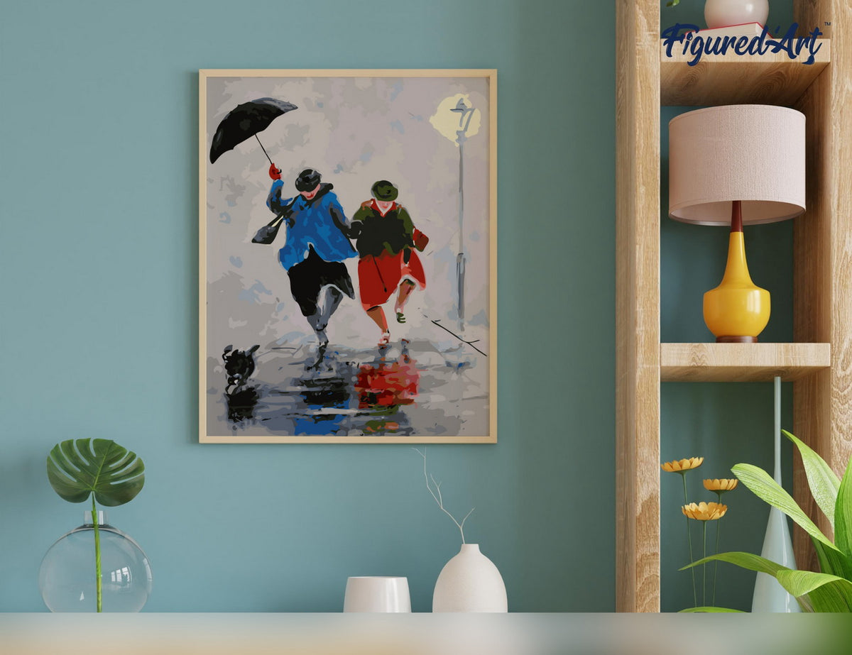 Malen nach Zahlen 40x50cm ohne Keilrahmen Figured’Art Spaziergang im Regen - Kidis Art