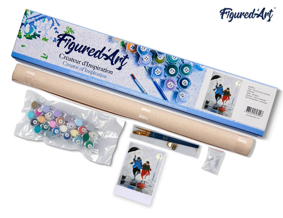 Malen nach Zahlen 40x50cm ohne Keilrahmen Figured’Art Spaziergang im Regen