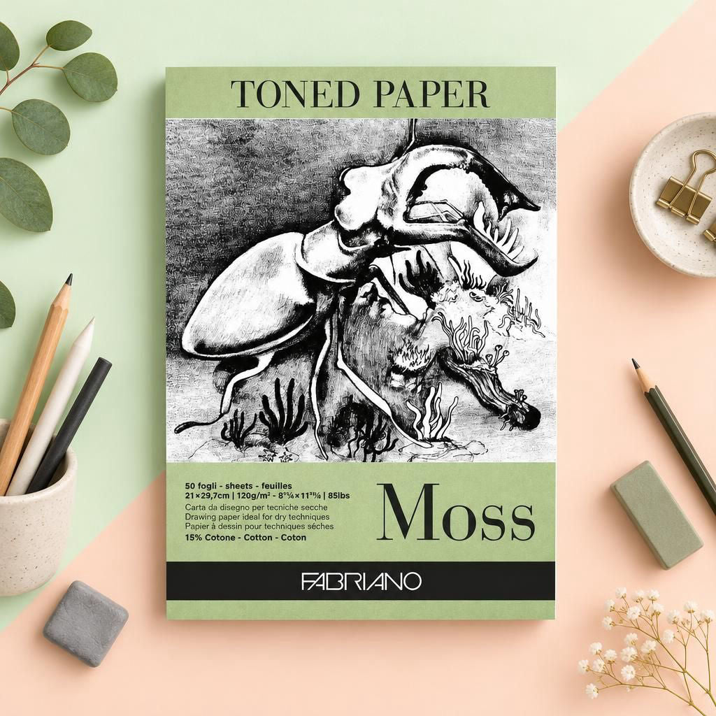 Generiert: [99691eb3-396a-45f7-bf93-26a89319fb34] Hauptbild – Fabriano Toned Paper Block moss - A4 - 120g - 50 Blatt