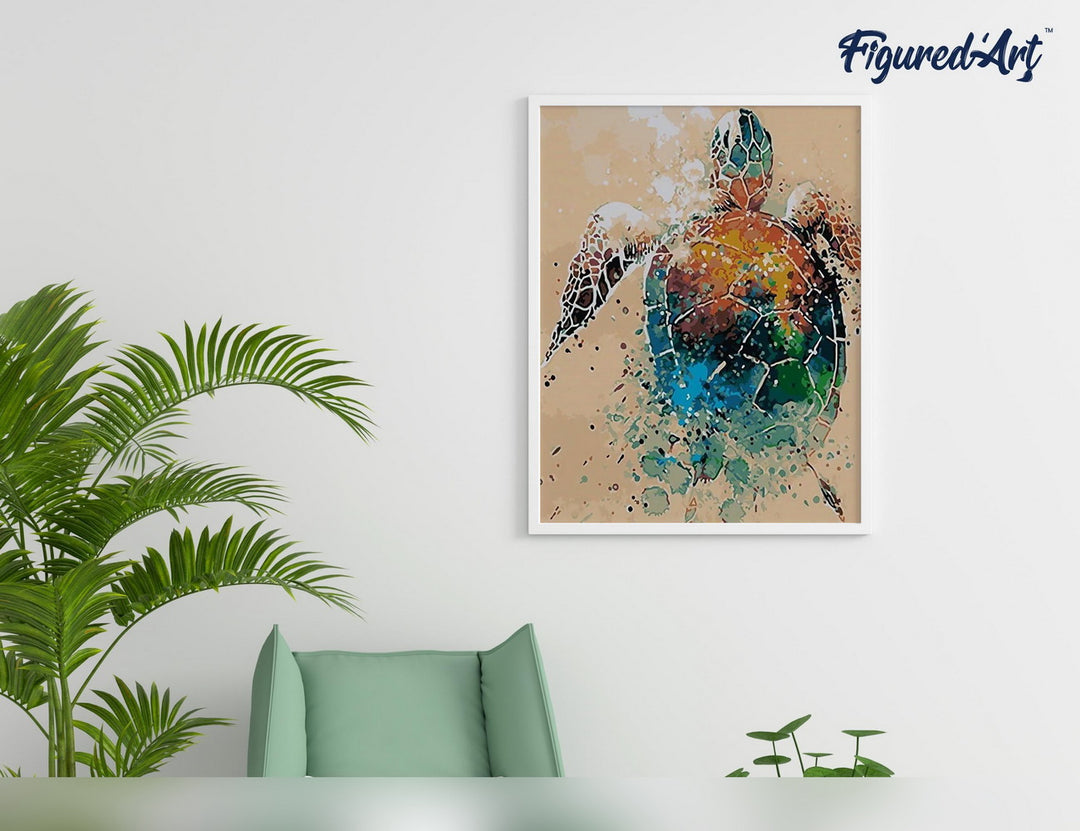 Malen nach Zahlen 40x50cm ohne Keilrahmen Figured’Art Schildkröte abstrakt