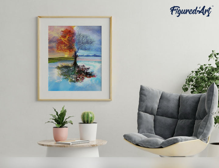Figured'Art Malen nach Zahlen 40x50cm auf Keilrahmen gespannt Baum in vier Jahreszeiten - Kidis Art