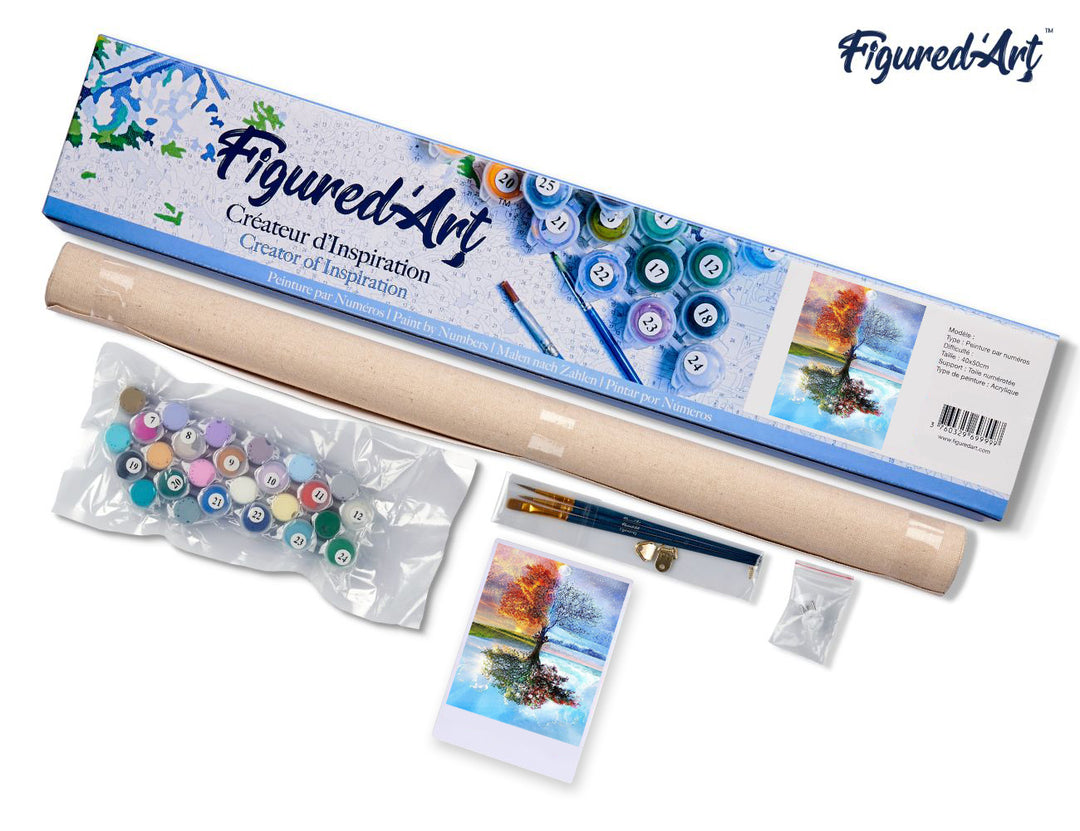 Malen nach Zahlen 40x50cm ohne Keilrahmen Figured’Art Baum in vier Jahreszeiten