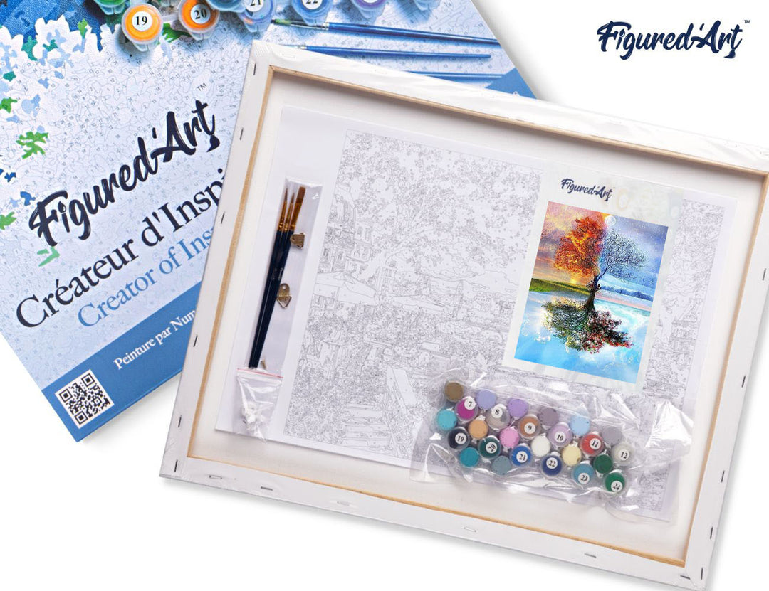 Malen nach Zahlen 40x50cm auf Keilrahmen gespannt Figured’Art Baum in vier Jahreszeiten