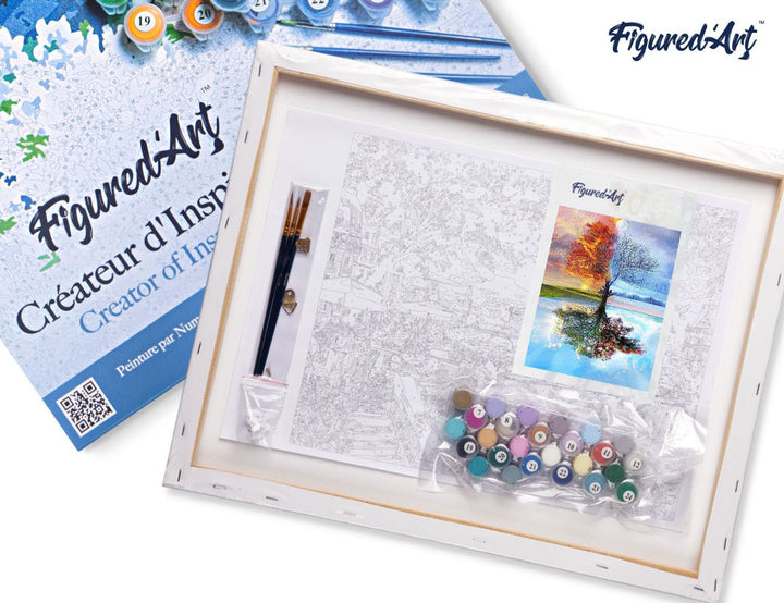 Malen nach Zahlen 40x50cm auf Keilrahmen gespannt Figured’Art Baum in vier Jahreszeiten