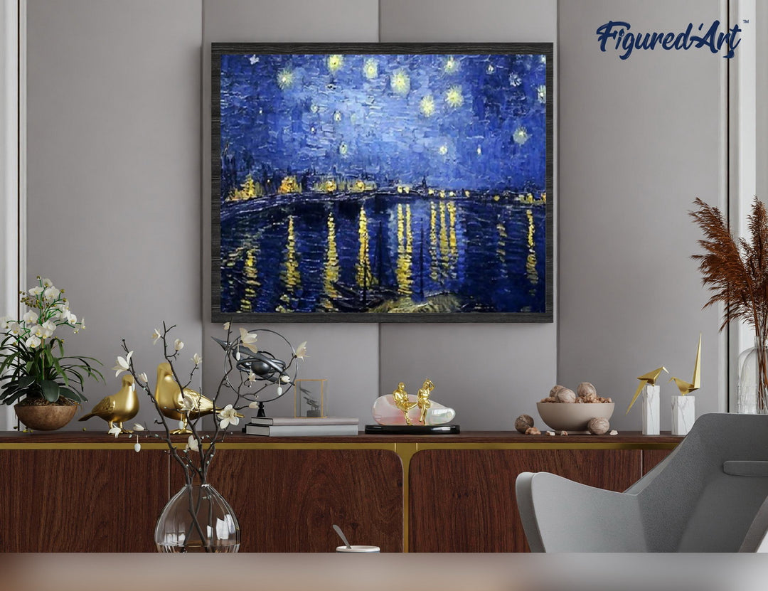 Malen nach Zahlen 40x50cm auf Keilrahmen gespannt Figured’Art Sternennacht über der Rhone – Van Gogh - Kidis Art
