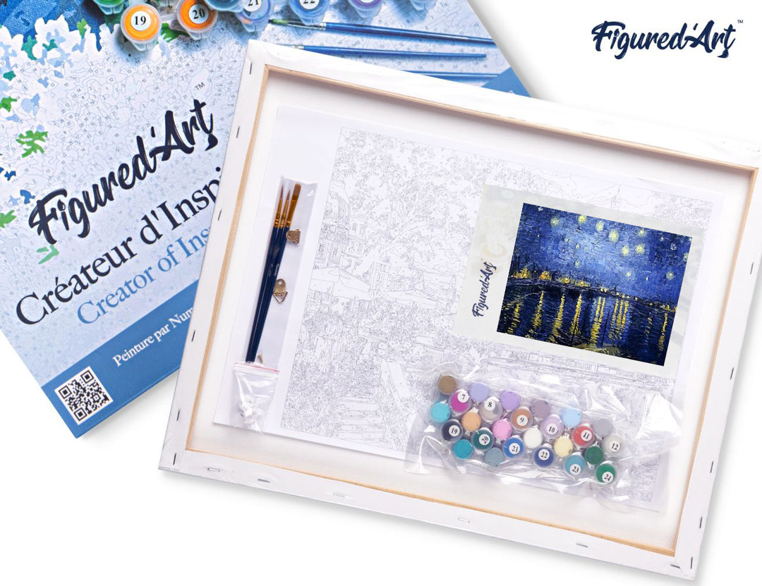 Malen nach Zahlen 40x50cm auf Keilrahmen gespannt Figured’Art Sternennacht über der Rhone – Van Gogh - Kidis Art