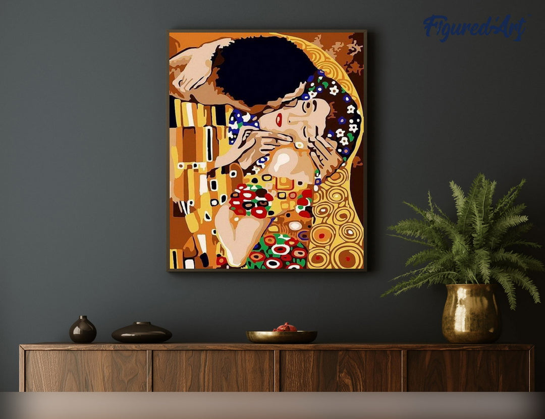 Malen nach Zahlen 40x50cm auf Keilrahmen gespannt Figured’Art Zarter Kuss - Kidis Art