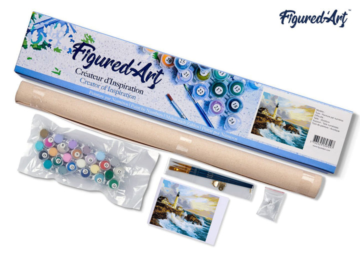 Malen nach Zahlen 40x50cm ohne Keilrahmen Figured’Art Sturm in der Nähe des Leuchtturms