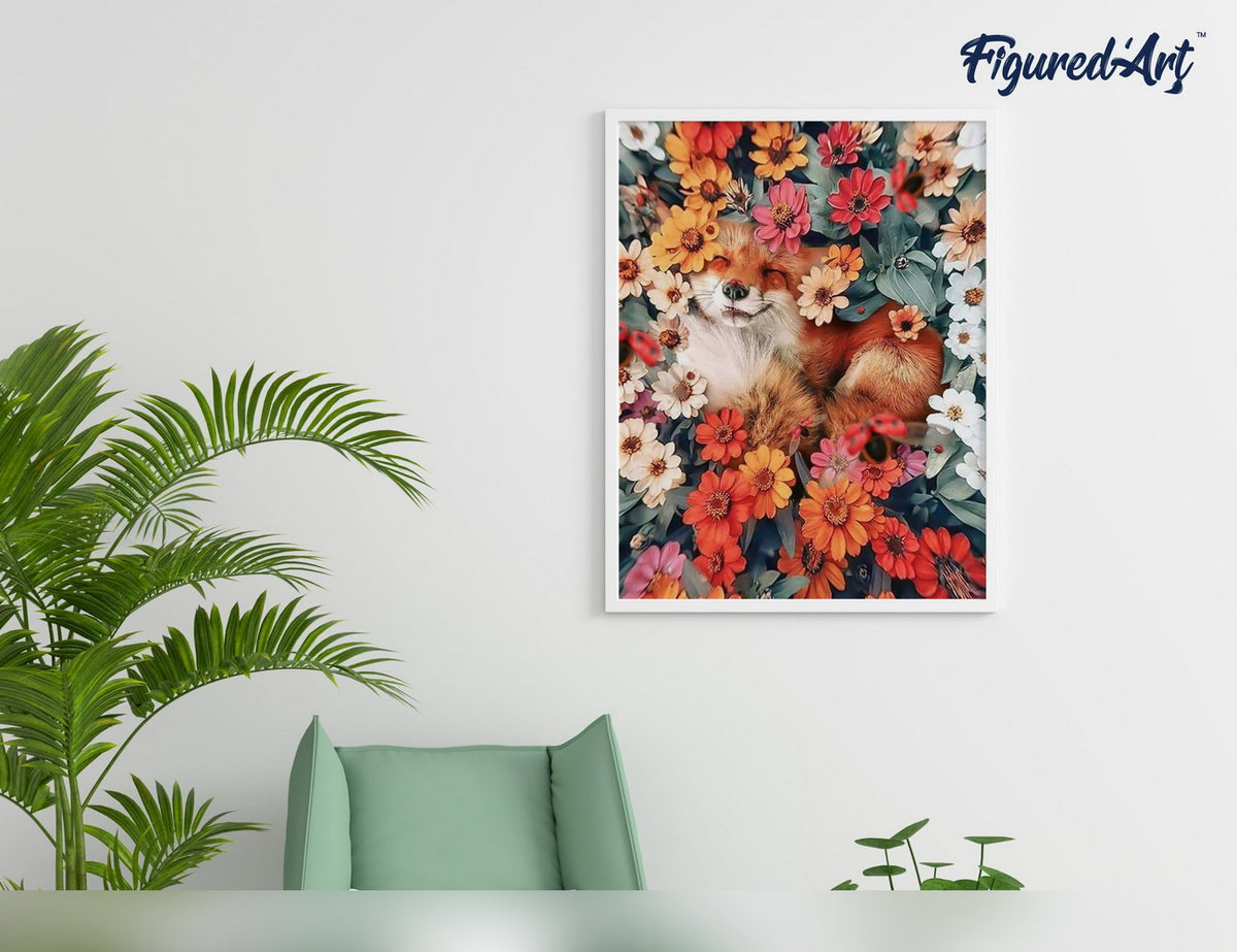 Malen nach Zahlen 40x50cm ohne Keilrahmen Figured’Art Kleiner Fuchs und Blumen 2 - Kidis Art