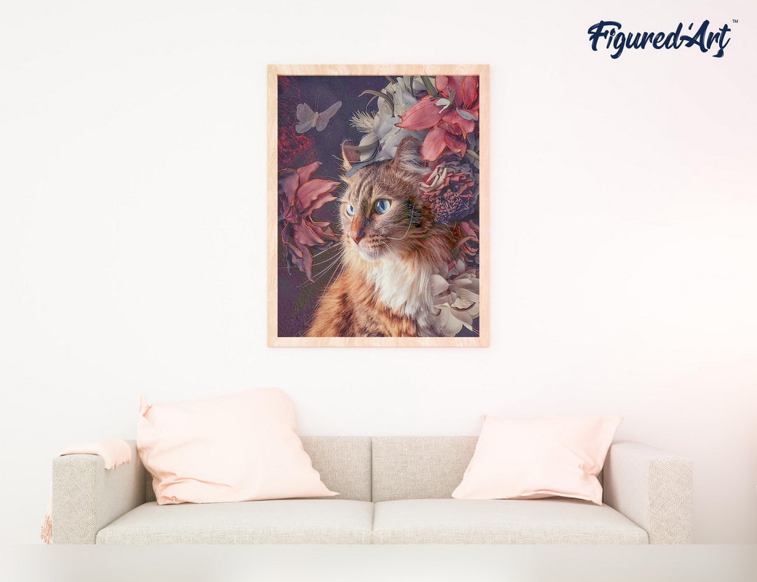 Malen nach Zahlen 40x50cm ohne Keilrahmen Figured’Art Katze und bunte Blumen