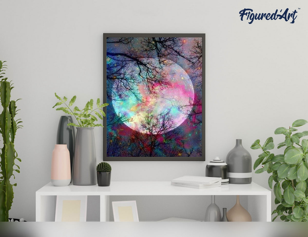 Malen nach Zahlen 40x50cm ohne Keilrahmen Figured’Art Vollmond mit bunten Farben - Kidis Art