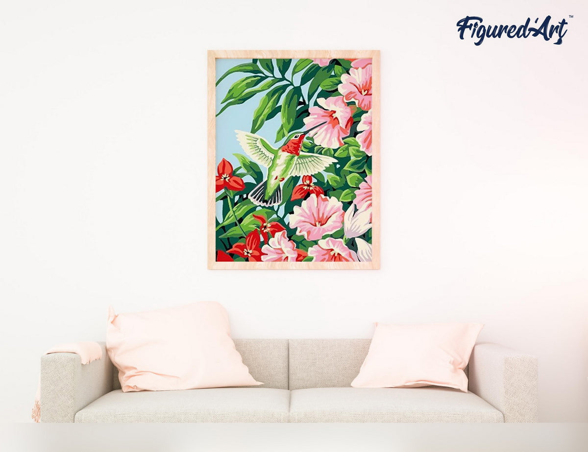 Malen nach Zahlen 40x50cm ohne Keilrahmen Figured’Art Kolibri in den Blumen - Kidis Art