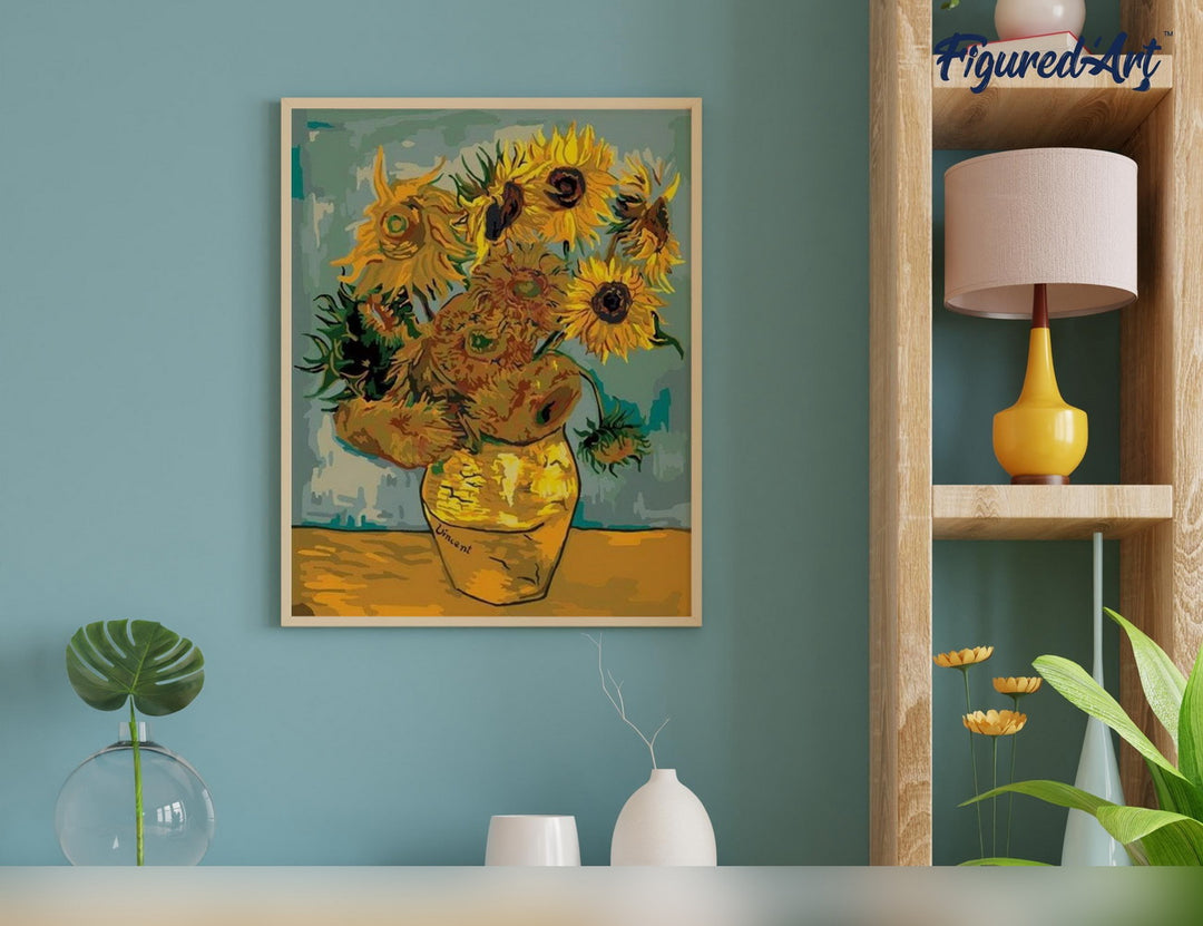 Malen nach Zahlen 40x50cm auf Keilrahmen gespannt Figured’Art Van Gogh - Sonnenblumen - Kidis Art
