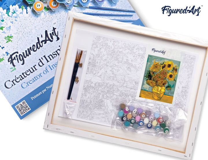 Malen nach Zahlen 40x50cm auf Keilrahmen gespannt Figured’Art Van Gogh - Sonnenblumen - Kidis Art