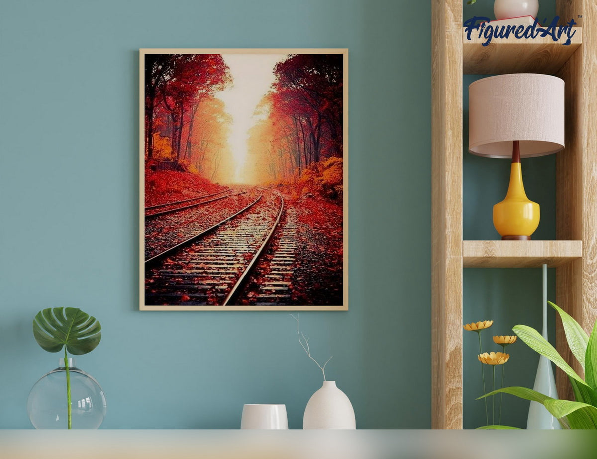 Malen nach Zahlen 40x50cm ohne Keilrahmen Figured’Art Schienen im Herbst - Kidis Art