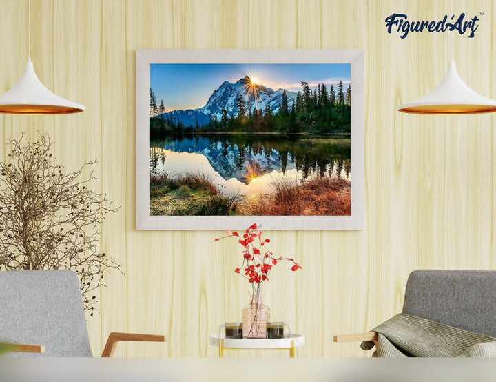 FiguredArt Malen Nach Zahlen Set 40x50 cm Auf Keilrahmen Mit Vorgemischten Farben Und Pinsel See Und Gespiegelter Berg - Kidis Art