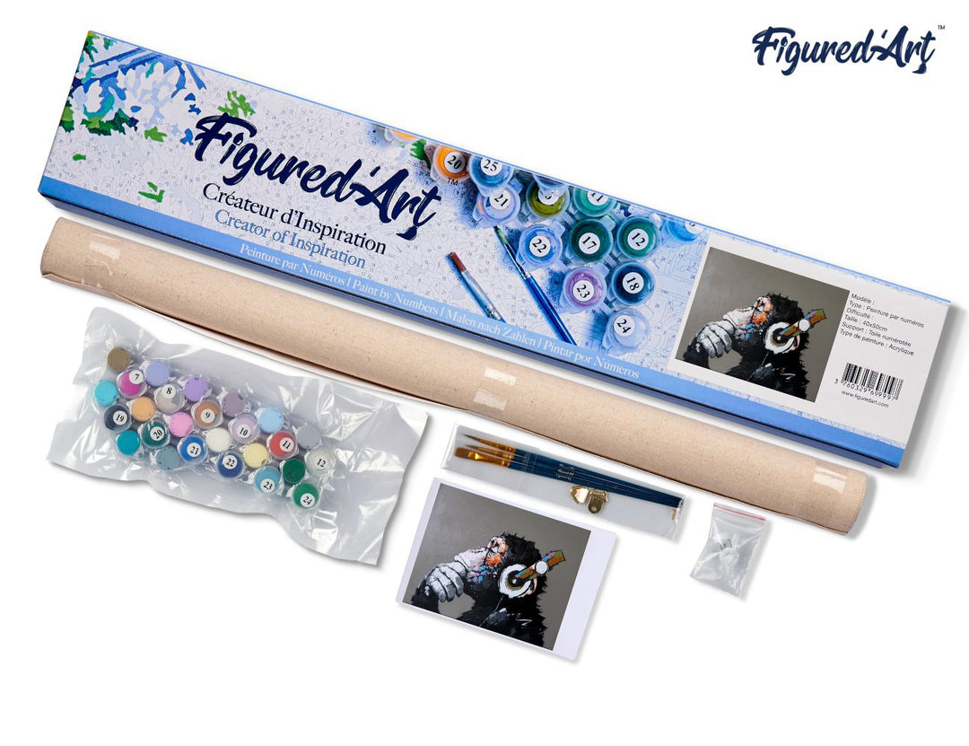 Malen nach Zahlen 40x50cm ohne Keilrahmen Figured’Art Affe mit Kopfhörer