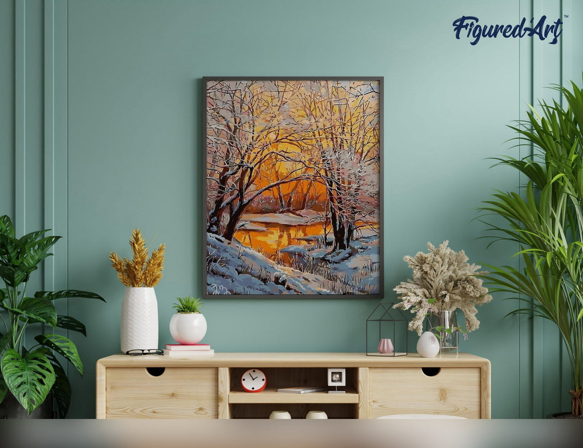 Malen nach Zahlen 40x50cm ohne Keilrahmen Figured’Art Bäume im Winter - Kidis Art