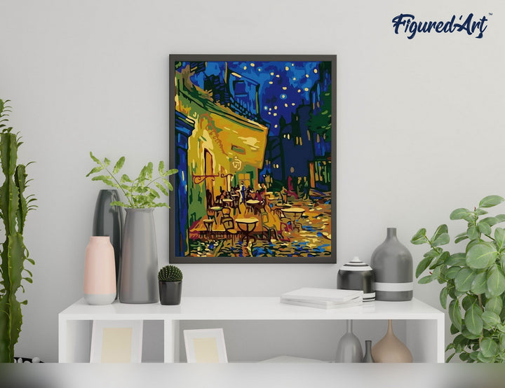 Figured'Art Malen nach Zahlen 40x50cm auf Keilrahmen gespannt Café, Van Gogh - Kidis Art